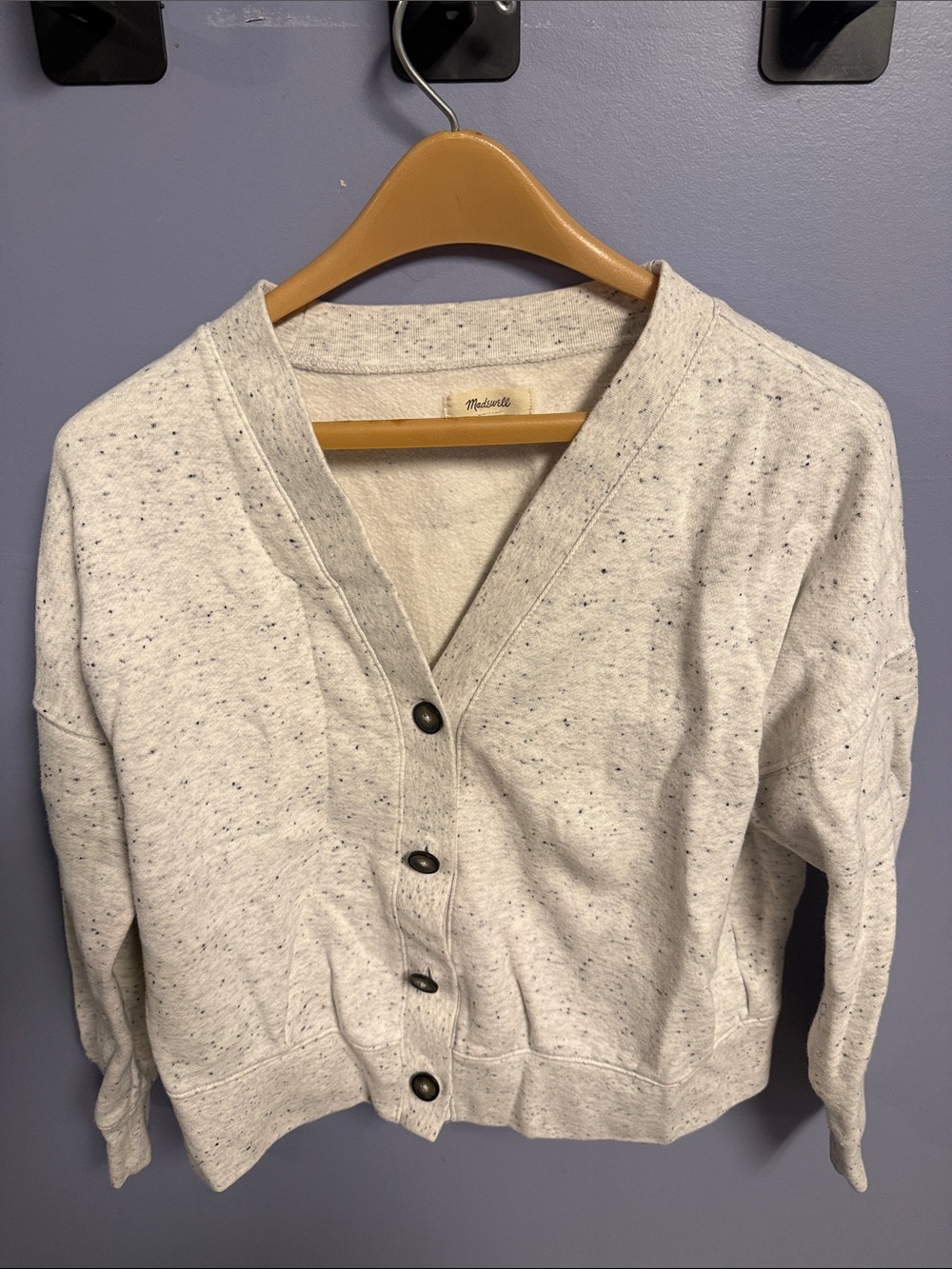 Madewell Speckled Cream V-Neck Button Cardigan